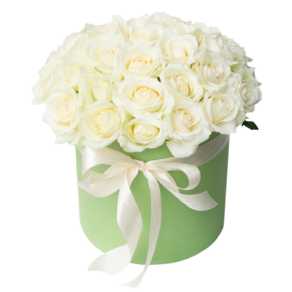 25 Белых роз в шляпной коробке