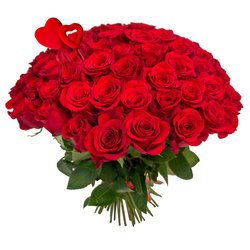 Букет «75 красных роз с сердцами» Букет «75 красных роз с сердцами»