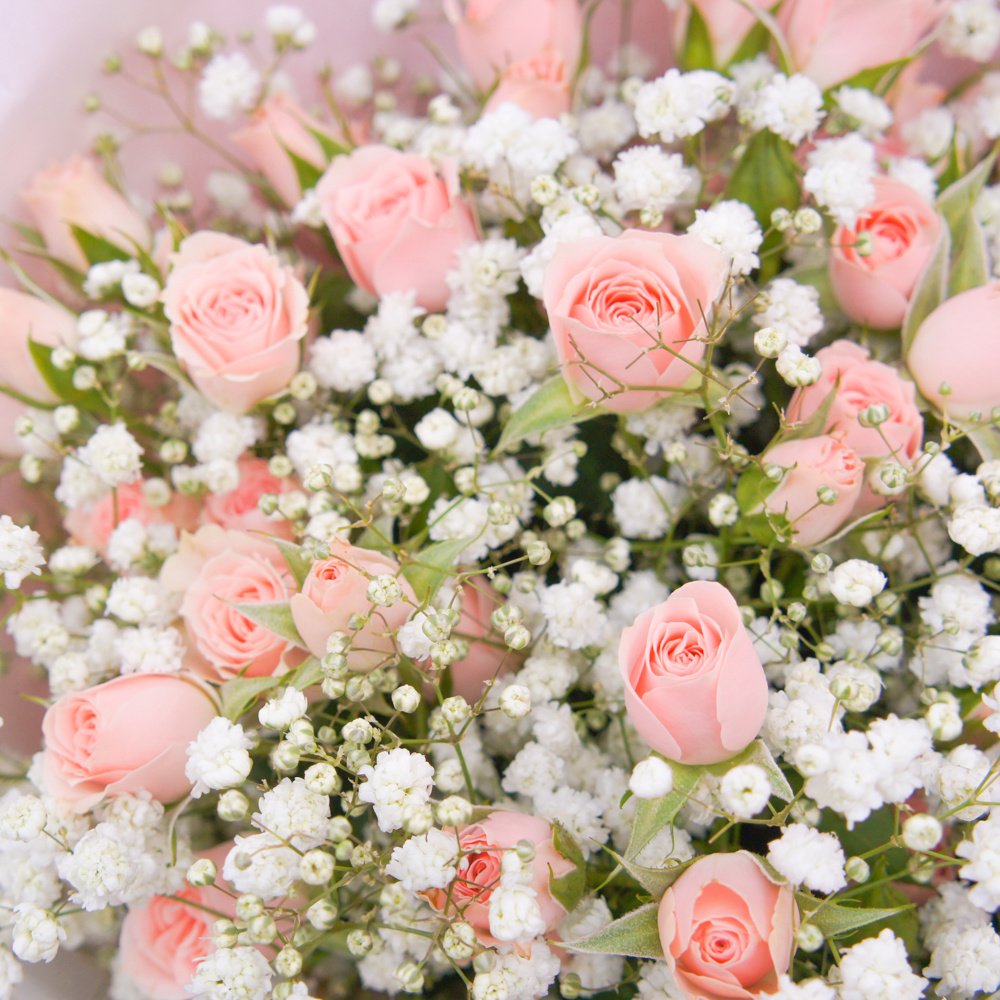 Букет невесты из роз и гипсофилы фото