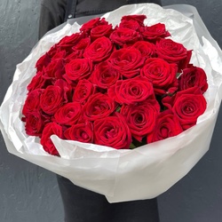 Букет «Кровавая Мэри: 35 красных роз с аквабоксом и коробкой-переноской» Букет «Кровавая Мэри: 35 красных роз с аквабоксом и коробкой-переноской»