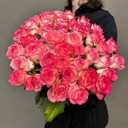 Букет «Свежие 41 розовая роза под ленту» Букет «Свежие 41 розовая роза под ленту»