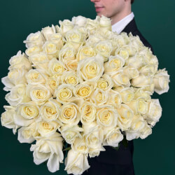 Букет «Свежие 81 белая роза под ленту» Букет «Свежие 81 белая роза под ленту»